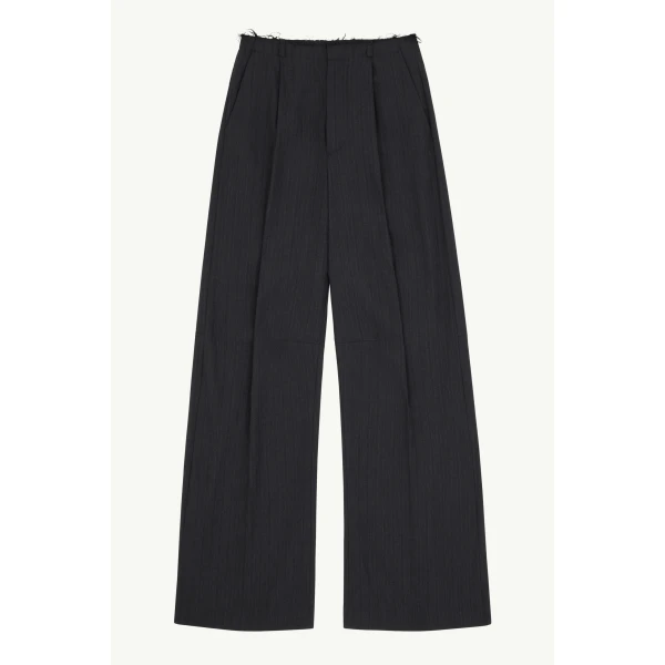 MM6 Maison Margiela Pinstripe Wool Wide-Leg Trousers in Black, view 6 | Wide leg pants | Luxury Shoes 