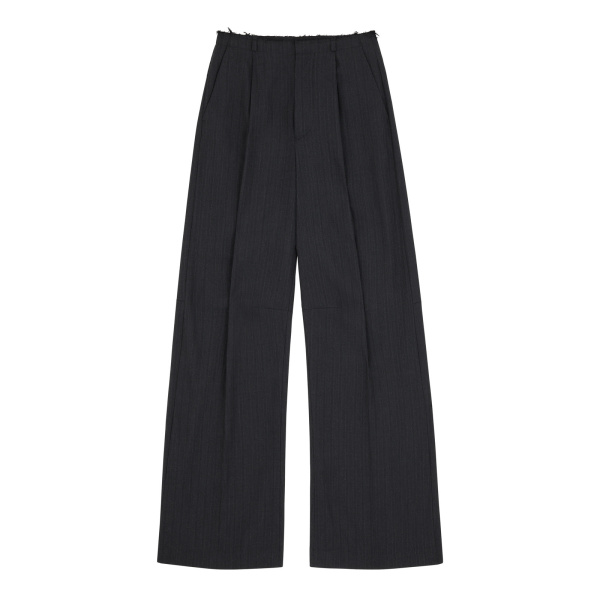 MM6 Maison Margiela Pinstripe Wool Wide-Leg Trousers in Black | Wide leg pants | Luxury Shoes 