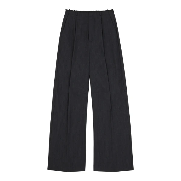 MM6 Maison Margiela Pinstripe Wool Wide-Leg Trousers in Black | Wide leg pants | Luxury Shoes 
