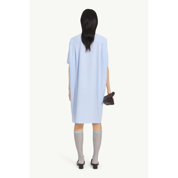 MM6 Maison Margiela Poplin Shirt Dress in White and Light Blue, view 4 | Shirtdress | Luxury Shoes 