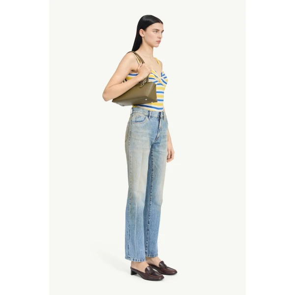 MM6 Maison Margiela Printed-Line Straight-Leg Jeans in Blue, view 3 | Denim | Luxury Shoes 