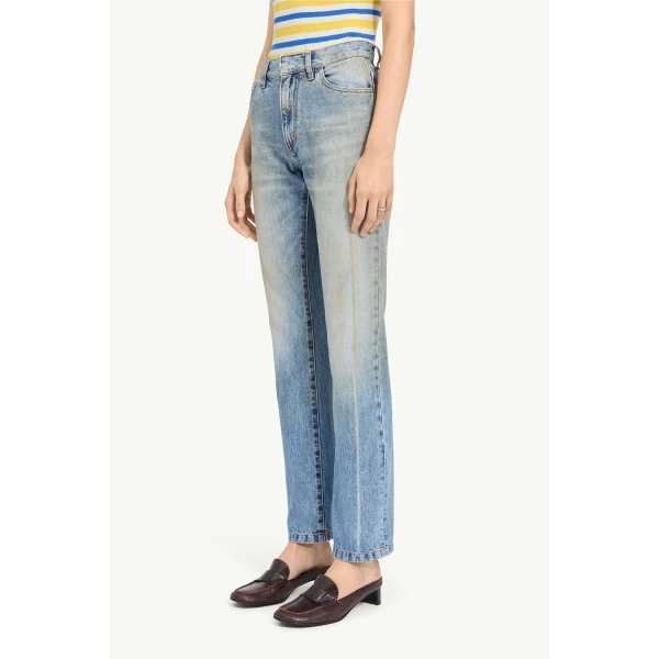 MM6 Maison Margiela Printed-Line Straight-Leg Jeans in Blue, view 5 | Denim | Luxury Shoes 