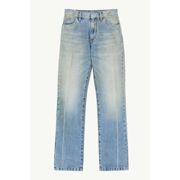 MM6 Maison Margiela Printed-Line Straight-Leg Jeans in Blue, view 6 | Denim | Luxury Shoes 