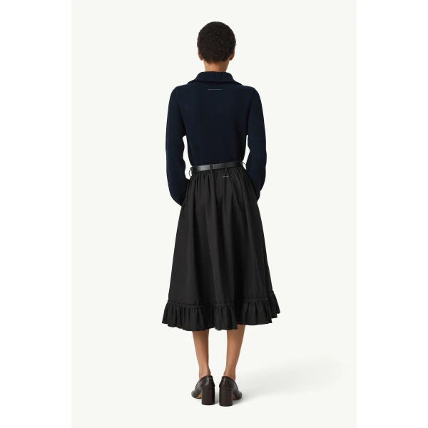 MM6 Maison Margiela Quilted Lining Gathered Skirt in Black, view 4 | Midi Skirts | Luxury Shoes 