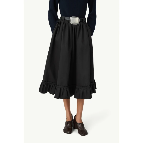 MM6 Maison Margiela Quilted Lining Gathered Skirt in Black, view 5 | Midi Skirts | Luxury Shoes 