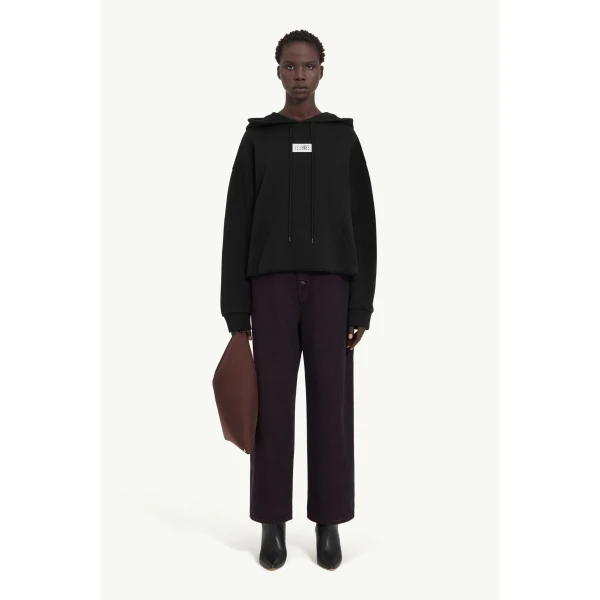 MM6 Maison Margiela Raw-Edge Boxy Hooded Sweatshirt in Black, view 2 | Hoodies | Luxury Shoes 
