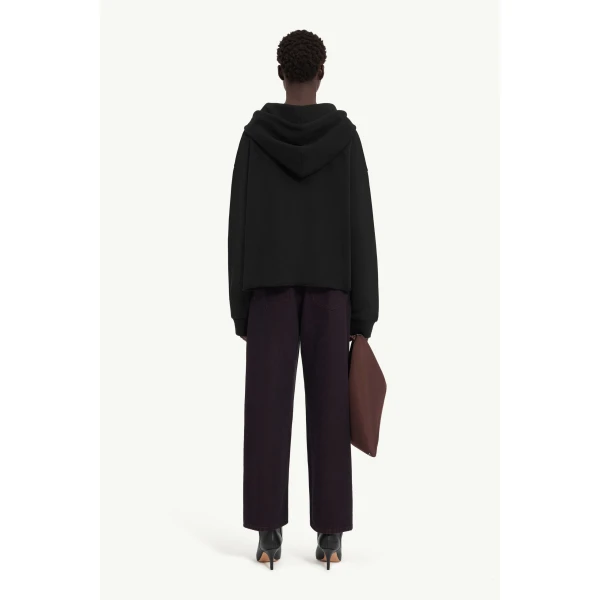MM6 Maison Margiela Raw-Edge Boxy Hooded Sweatshirt in Black, view 4 | Hoodies | Luxury Shoes 