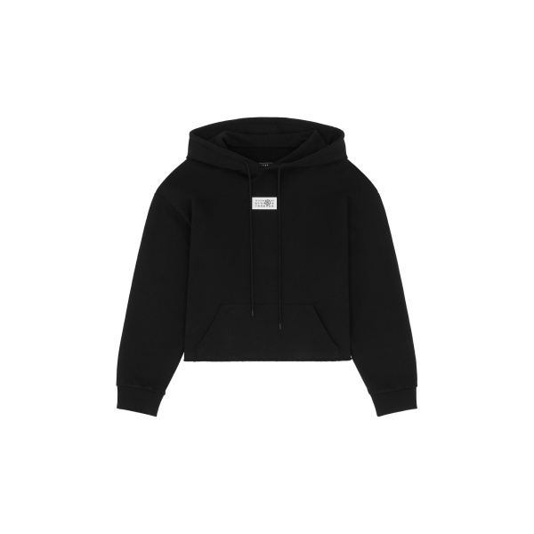 MM6 Maison Margiela Raw-Edge Boxy Hooded Sweatshirt in Black | Hoodies | Luxury Shoes 