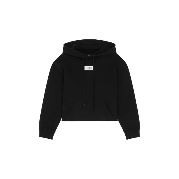 MM6 Maison Margiela Raw-Edge Boxy Hooded Sweatshirt in Black | Hoodies | Luxury Shoes 