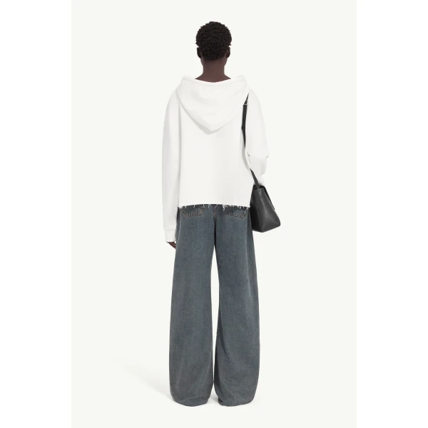 MM6 Maison Margiela Raw-Edge Boxy Hooded Sweatshirt in White, view 4 | Hoodies | Luxury Shoes 