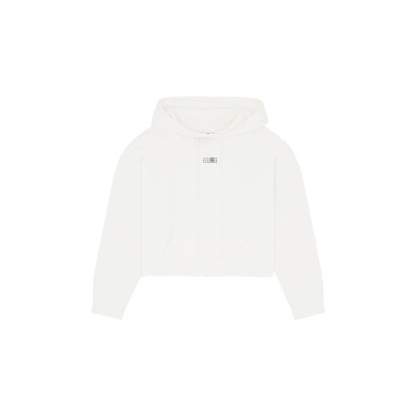 MM6 Maison Margiela Raw-Edge Boxy Hooded Sweatshirt in White | Hoodies | Luxury Shoes 