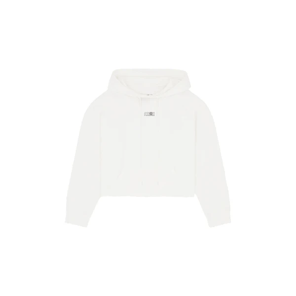 MM6 Maison Margiela Raw-Edge Boxy Hooded Sweatshirt in White | Hoodies | Luxury Shoes 