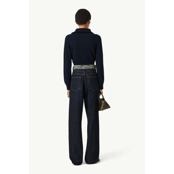 MM6 Maison Margiela Raw Edge Waist Denim Jeans in Dark Blue, view 4 | Denim | Luxury Shoes 