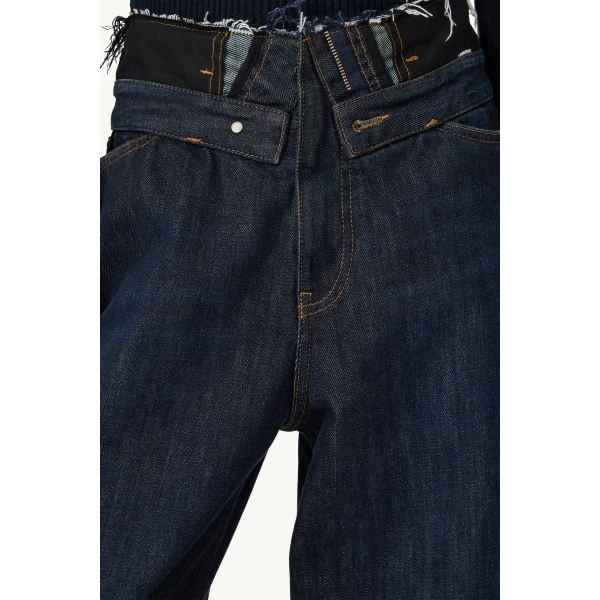 MM6 Maison Margiela Raw Edge Waist Denim Jeans in Dark Blue, view 6 | Denim | Luxury Shoes 
