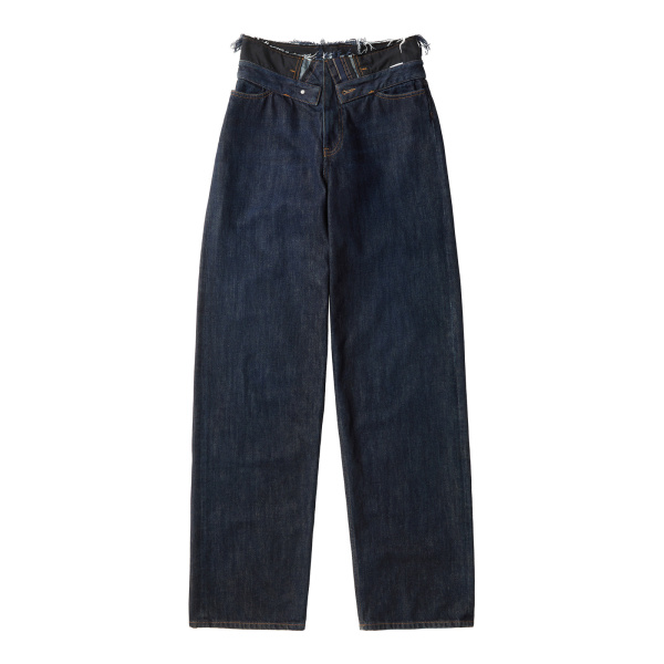 MM6 Maison Margiela Raw Edge Waist Denim Jeans in Dark Blue | Denim | Luxury Shoes 