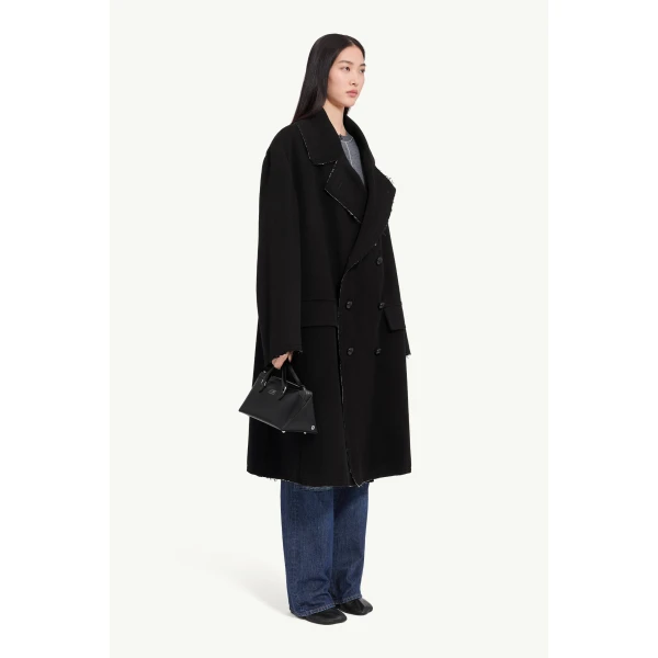 MM6 Maison Margiela Raw-Edge Wool Coat in Black, view 3 | Wool Coat | Luxury Shoes 