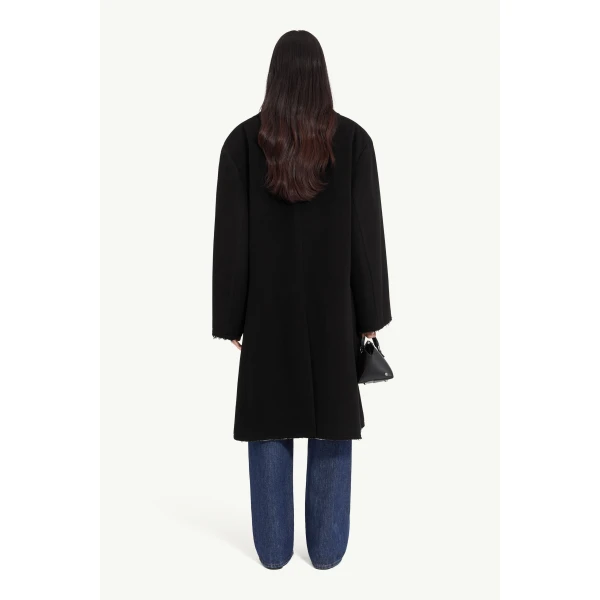 MM6 Maison Margiela Raw-Edge Wool Coat in Black, view 4 | Wool Coat | Luxury Shoes 