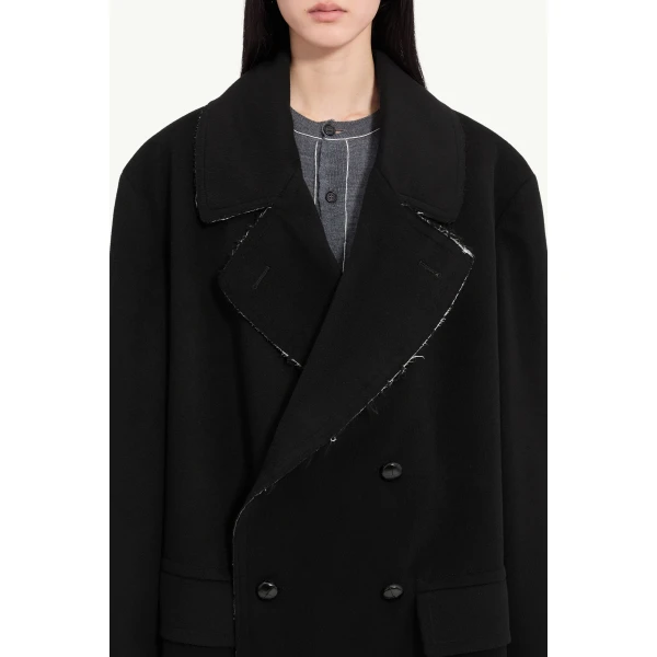 MM6 Maison Margiela Raw-Edge Wool Coat in Black, view 5 | Wool Coat | Luxury Shoes 
