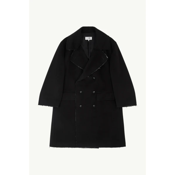 MM6 Maison Margiela Raw-Edge Wool Coat in Black, view 6 | Wool Coat | Luxury Shoes 