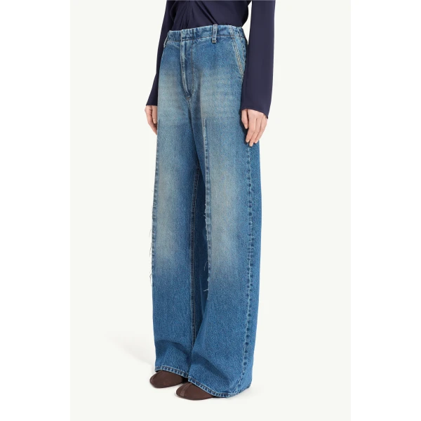 MM6 Maison Margiela Raw-Seam Barrel-Leg Jeans in Blue, view 5 | Denim | Luxury Shoes 
