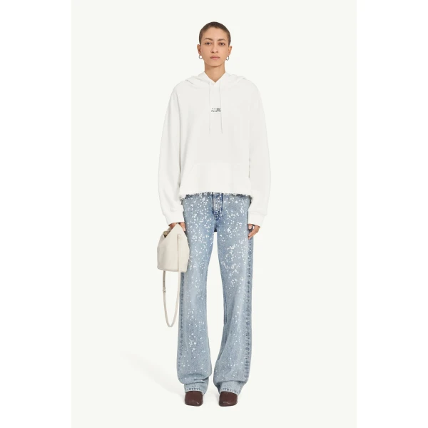 MM6 Maison Margiela Relaxed Hooded Sweatshirt in White, view 2 | Hoodies | Luxury Shoes 