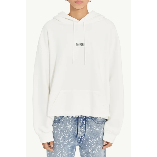 MM6 Maison Margiela Relaxed Hooded Sweatshirt in White, view 5 | Hoodies | Luxury Shoes 