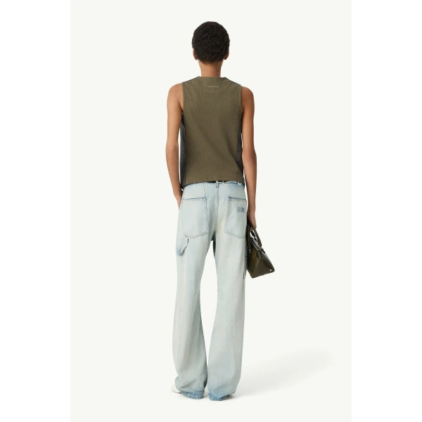 MM6 Maison Margiela Replaced Back Twill Pinstripe Gilet in Grey, view 4 | Vests | Luxury Shoes 