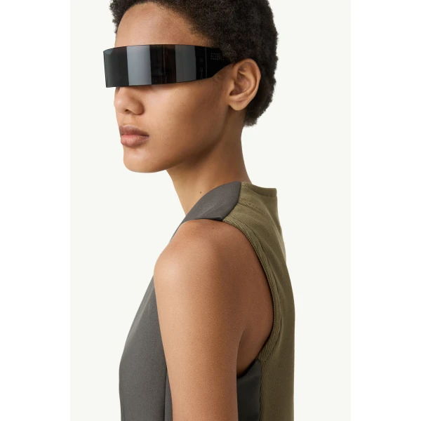 MM6 Maison Margiela Replaced Back Twill Pinstripe Gilet in Grey, view 6 | Vests | Luxury Shoes 