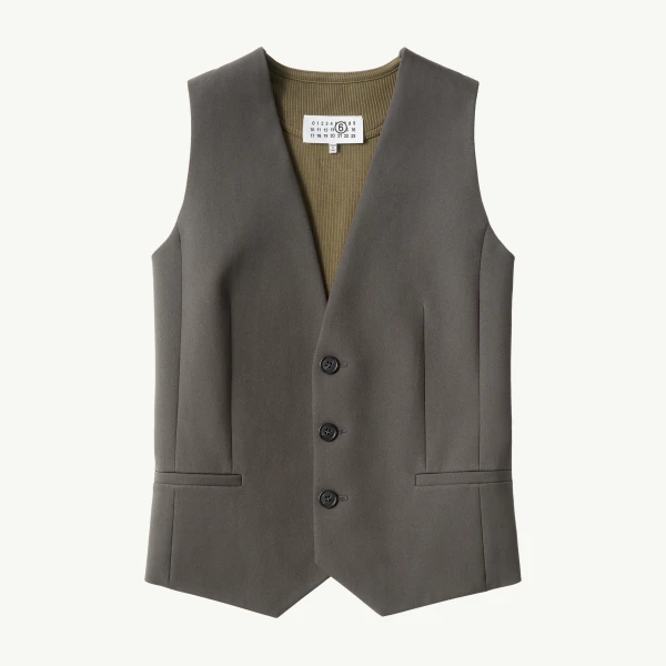 Replaced Back Twill Pinstripe Gilet in Grey