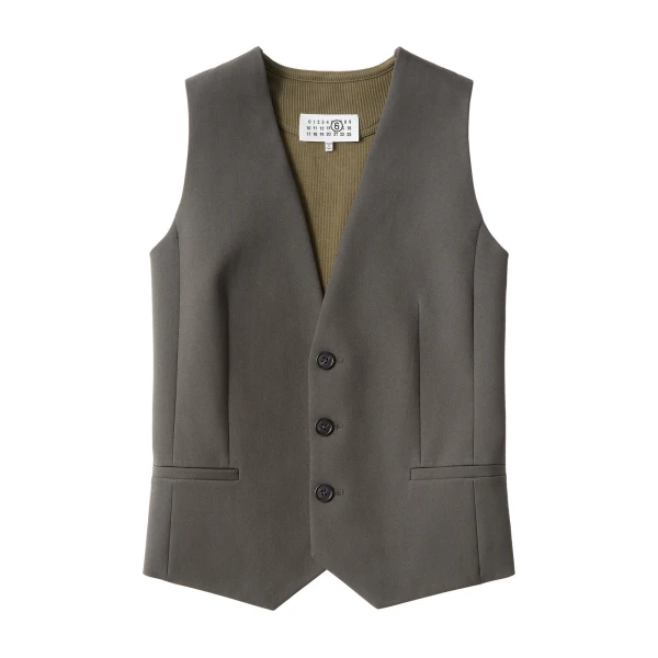 MM6 Maison Margiela Replaced Back Twill Pinstripe Gilet in Grey | Vests | Luxury Shoes 