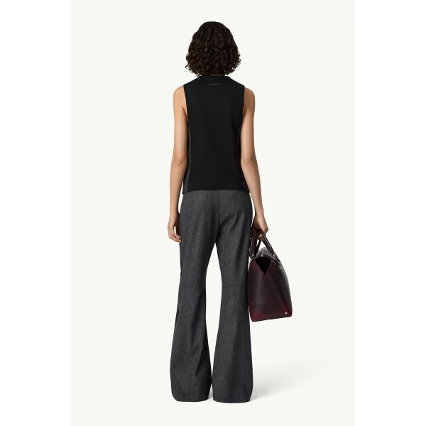 MM6 Maison Margiela Replaced Back Wool Pinstripe Gilet in Grey, view 4 | Vests | Luxury Shoes 