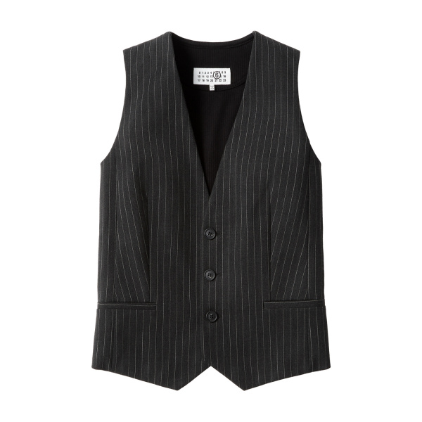MM6 Maison Margiela Replaced Back Wool Pinstripe Gilet in Grey | Vests | Luxury Shoes 
