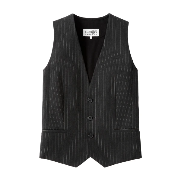 Replaced Back Wool Pinstripe Gilet in Grey