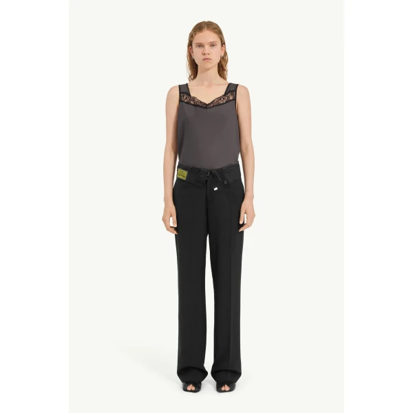 MM6 Maison Margiela Reverse Waistband Trousers in Black, view 2 | Tailored pants | Luxury Shoes 