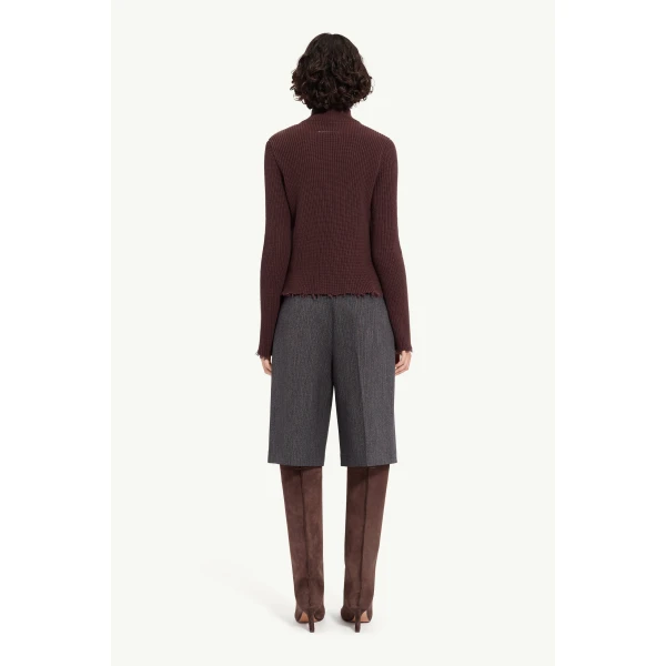 MM6 Maison Margiela Ribbed Cotton Zip Cardigan in Bitter Chocolate, view 4 | Cardigan | Luxury Shoes 