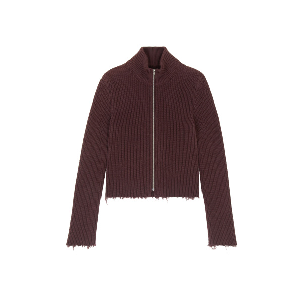 MM6 Maison Margiela Ribbed Cotton Zip Cardigan in Bitter Chocolate | Cardigan | Luxury Shoes 