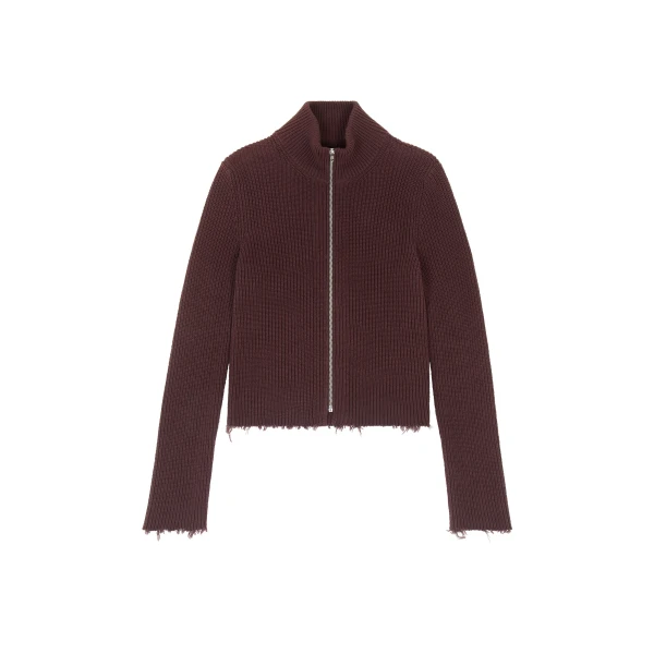 MM6 Maison Margiela Ribbed Cotton Zip Cardigan in Bitter Chocolate | Cardigan | Luxury Shoes 