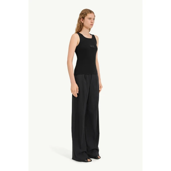 MM6 Maison Margiela Ribbed Jersey Tank Top in Black, view 3 | Sleeveless | Luxury Shoes 