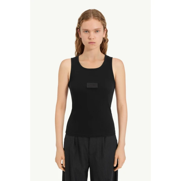 MM6 Maison Margiela Ribbed Jersey Tank Top in Black, view 5 | Sleeveless | Luxury Shoes 