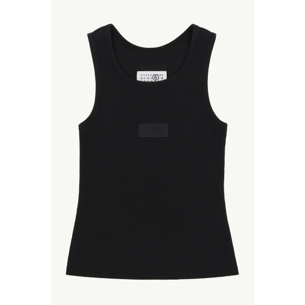 MM6 Maison Margiela Ribbed Jersey Tank Top in Black, view 6 | Sleeveless | Luxury Shoes 