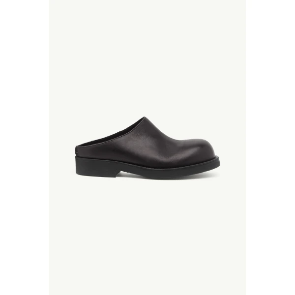 MM6 Maison Margiela Round-Toe Leather Biker Mules in Black, view 2 | Mules | Luxury Shoes 