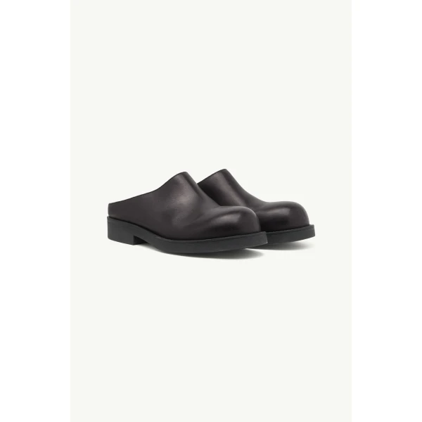 MM6 Maison Margiela Round-Toe Leather Biker Mules in Black, view 3 | Mules | Luxury Shoes 