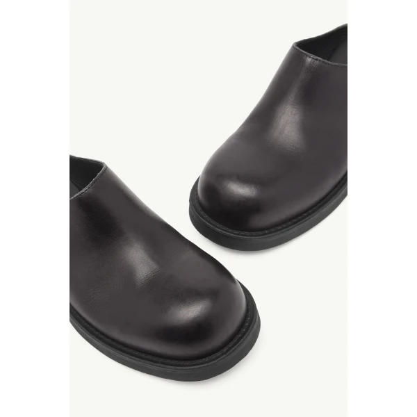 MM6 Maison Margiela Round-Toe Leather Biker Mules in Black, view 5 | Mules | Luxury Shoes 