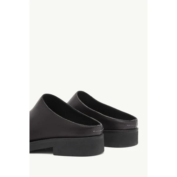 MM6 Maison Margiela Round-Toe Leather Biker Mules in Black, view 6 | Mules | Luxury Shoes 