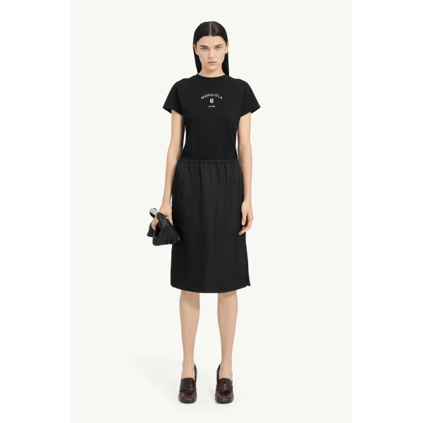 MM6 Maison Margiela Satin Midi Skirt in Black, view 2 | Midi Skirts | Luxury Shoes 