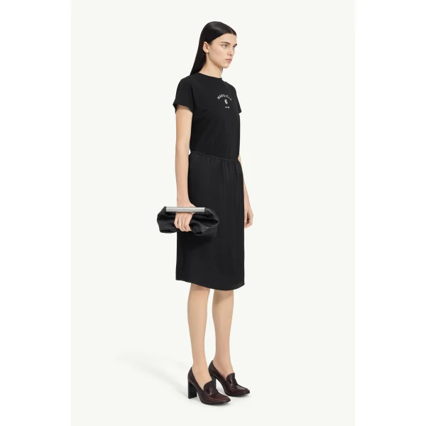 MM6 Maison Margiela Satin Midi Skirt in Black, view 3 | Midi Skirts | Luxury Shoes 