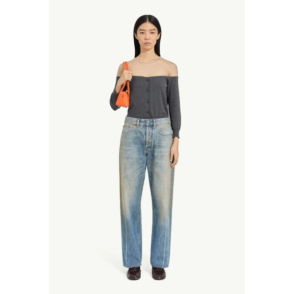 MM6 Maison Margiela Seam-Print Straight-Leg Jeans in Blue, view 2 | Denim | Luxury Shoes 