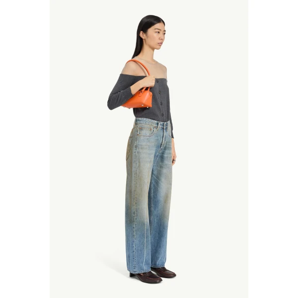 MM6 Maison Margiela Seam-Print Straight-Leg Jeans in Blue, view 3 | Denim | Luxury Shoes 