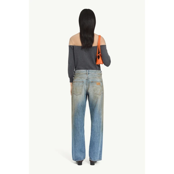 MM6 Maison Margiela Seam-Print Straight-Leg Jeans in Blue, view 4 | Denim | Luxury Shoes 