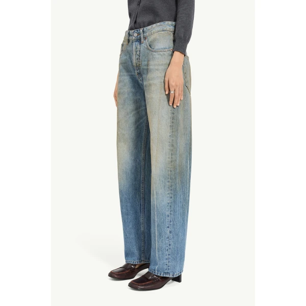 MM6 Maison Margiela Seam-Print Straight-Leg Jeans in Blue, view 5 | Denim | Luxury Shoes 
